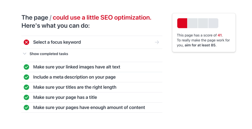 A screenshot of MarketGoo DIY SEO Software Optimization steps.